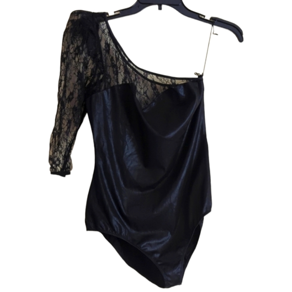 One Shoulder Bodysuit W/ Puffy Sleeve